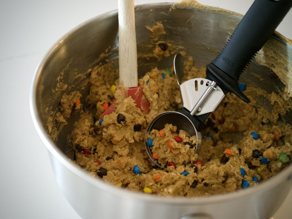 bowl with mixed batter and scoop