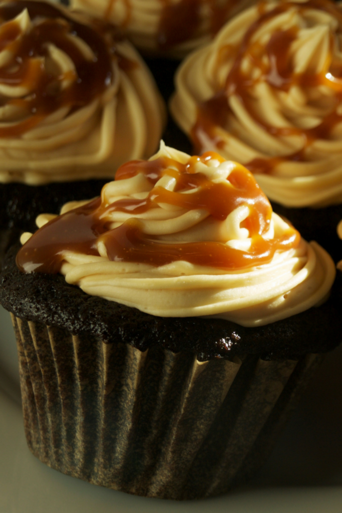 black magic cupcakes with salted caramel buttercream