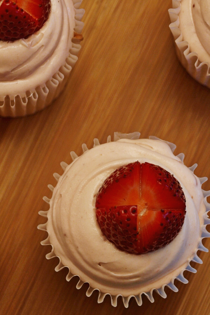 top view of strawberry shortcake cupcakes