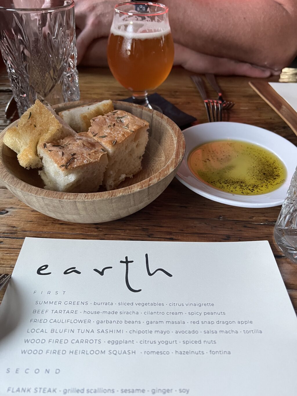 Earth at Hidden Pond menu and bread course