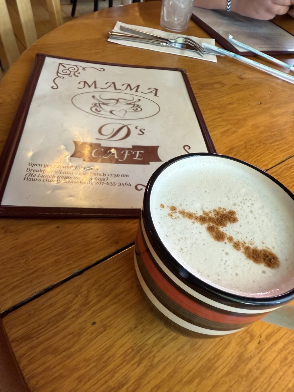 Mama D's menu and latte
