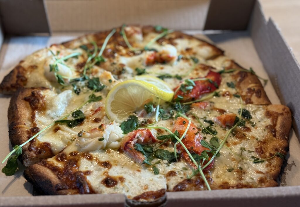Lobster pizza from Boothbay Craft Brewery