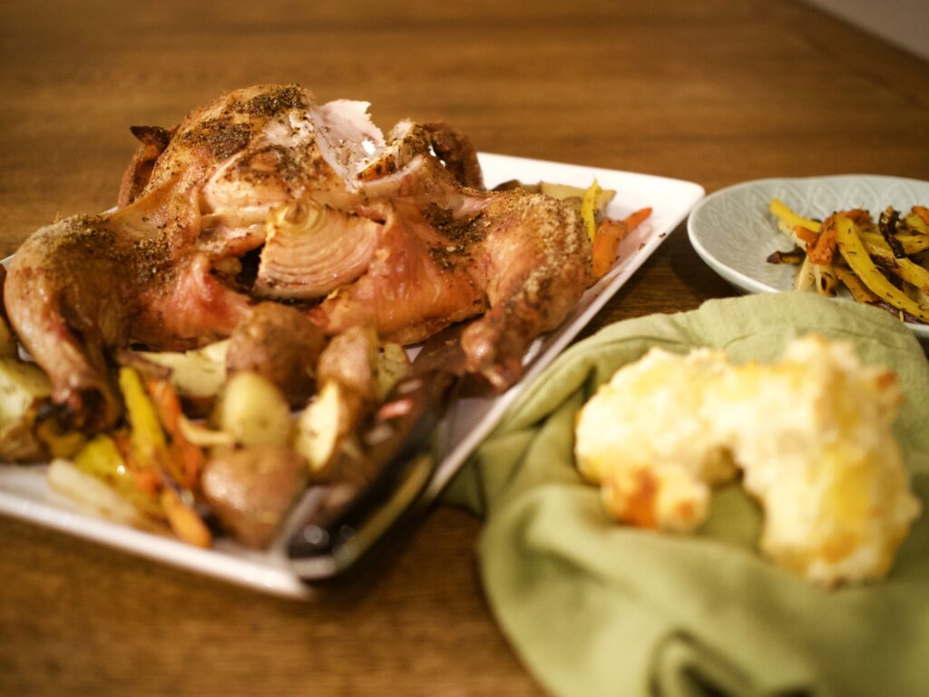 Finished smoked chicken with sides